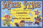 Samantha's Super Star Certificate